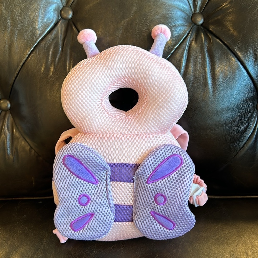 Safety Back Cushion Chest Strap Baby Head Protection Backpack (Mesh Butterfly)